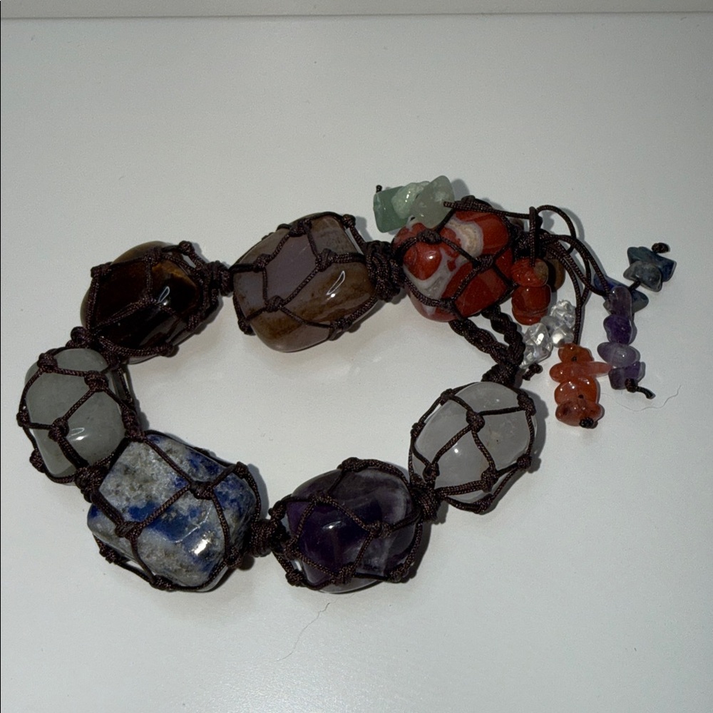Bohemian Multicolor netted Gemstone Beaded Bracelet big rocks suncatcher